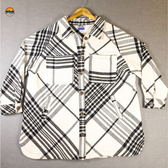 Future Collective With Kahlana Barfield Brown Shacket Black White Women's 1X - Picture 1 of 9